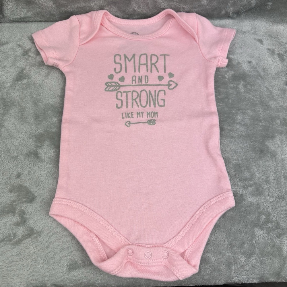 Wonder Nation Bodysuit Girls 3-6 Mo Pink Silver Smart And Strong Like Mom